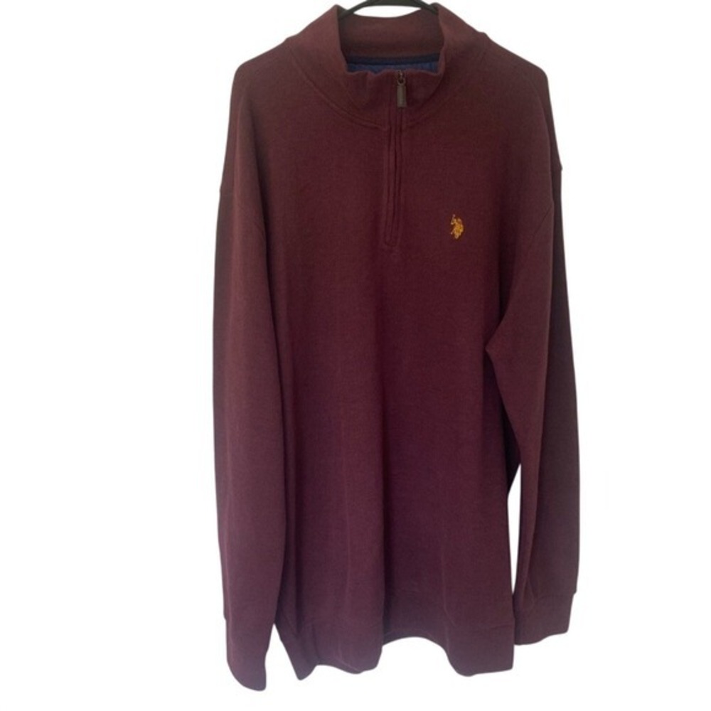 US Polo Assn. 1/4‎ Zip Pullover Sweatshirt Burgundy Quarter Zip Sweater XLT Tall